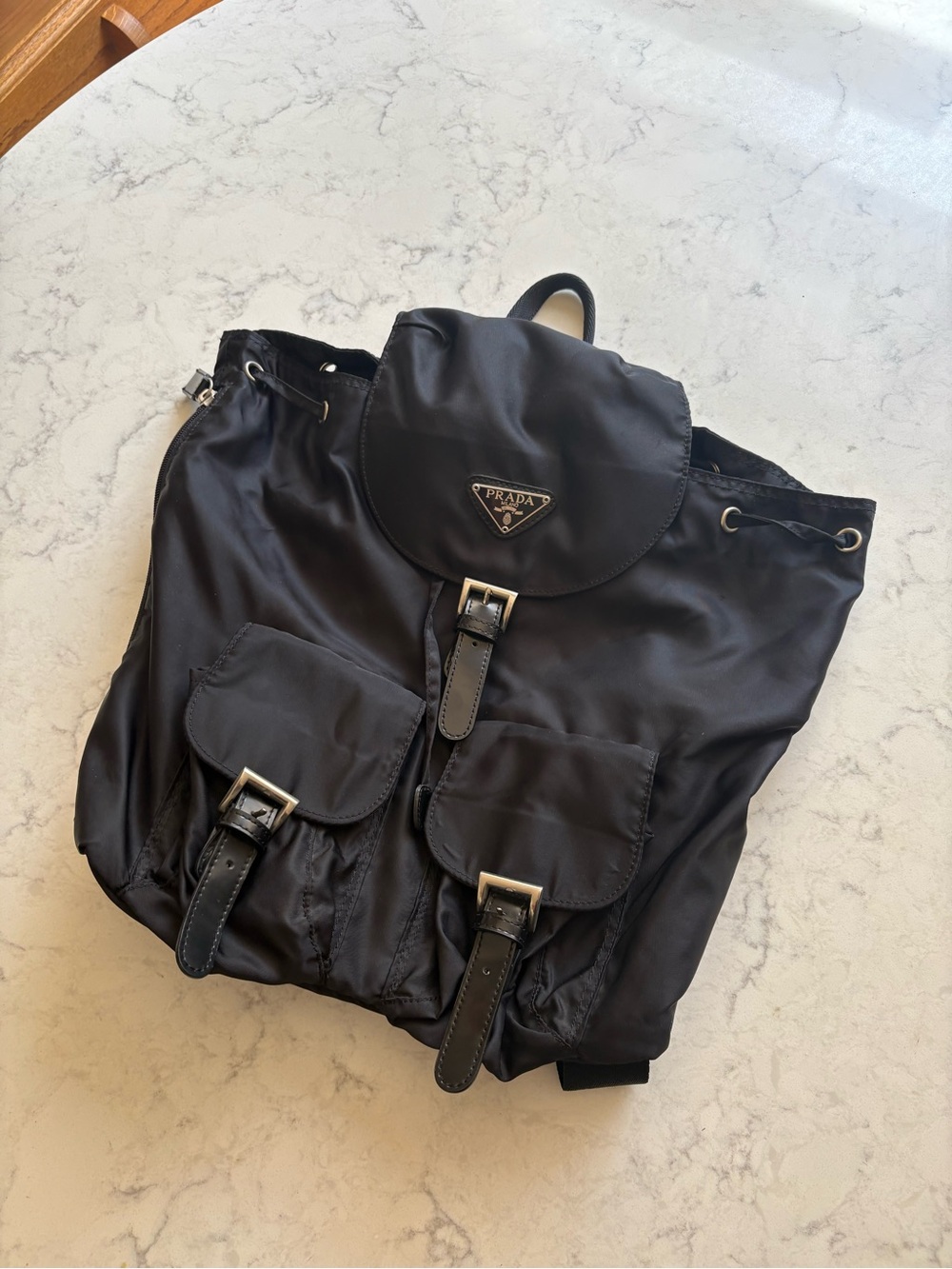 Black Nylon Backpack with Front Pockets